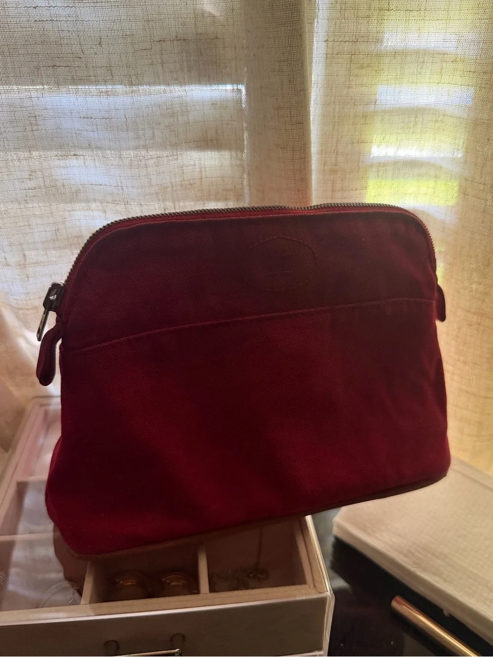 100% authentic Hermès Toile  Bolide Travel Case Small Makeup Pouch